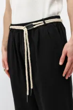 Kemer Detaylı Oversize Keten Pantolon Siyah