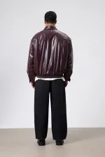 Veste oversize basique en similicuir bordeaux