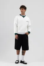 Sweat-shirt oversize à col rond imprimé, écru