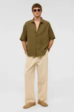 Chemise oversize à manches courtes en mousseline, kaki