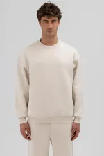 Sweat-shirt basique à col rond oversize couleur pierre