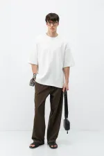 Bel Lastikli Baggy Fit Keten Pantolon Kahve