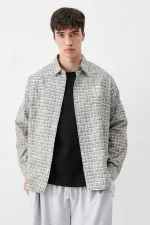 Long-sleeved plaid shirt, beige.