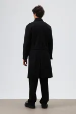 Oversize Kruvaze Kaşe Kaban Siyah