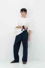 Bel Lastikli Baggy Fit Keten Pantolon Lacivert