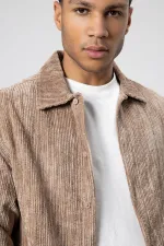 Oversize Dokulu Gömlek Vizon