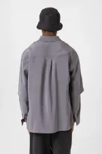 Çift Kol Detaylı Oversize Gömlek Gri