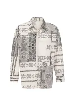 Chemise oversize à motifs ethniques, noire