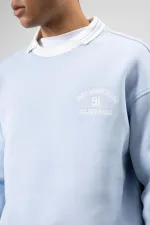 Oversize Yaka Nakış Detaylı Sweatshirt Bebe Mavi