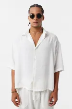 Oversize Short Sleeve Modal Fabric Shirt, Ecru