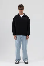 Sweat-shirt noir basique à fermeture éclair et col montant