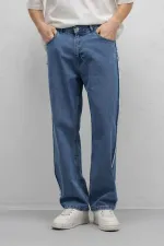 Yan Dikiş Detaylı Baggy Jean Mavi