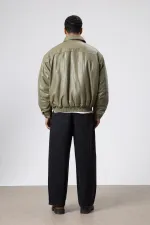 Veste oversize basique en similicuir kaki