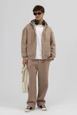 Sweat à capuche oversize basique zippé, couleur vison