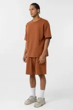 Basic Oversize Şort Takım Camel