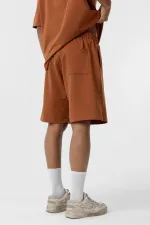 Basic Oversize Şort Takım Camel