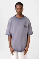 Yıkamalı Oversize Triko Tişört Gri