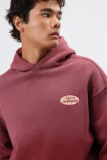 Oversize Printed Hooded Sweatshirt Burgundy