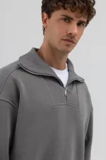 Sweat-shirt basique à fermeture éclair, gris foncé