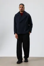 Veste courte oversize croisée en cachemire, bleu marine