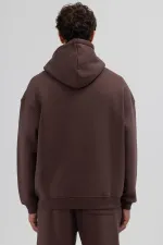 Sweat à capuche oversize basique zippé, marron