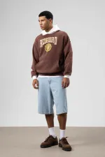 Sweat à capuche imprimé oversize, couleur café