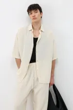 Ensemble en mousseline de lin coupe décontractée, naturel