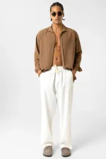 Pantalon ample en lin avec taille élastiquée, écru