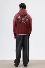 Oversize Printed Hooded Sweatshirt Burgundy