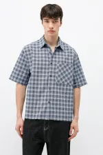 Chemise oversize à manches courtes à carreaux, bleue