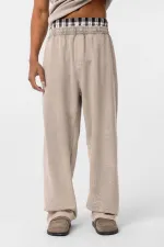 Washed Waist Detail Baggy Sweatpants with Stone