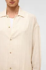 Oversize Long-Sleeved Striped Linen Shirt White