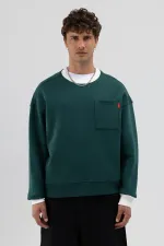 Bisiklet Yaka Cep Detaylı Oversize Sweatshirt Nefti