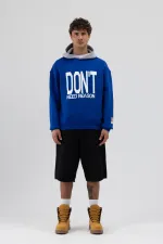 Çift Renk Baskılı Oversize Sweatshirt Saks