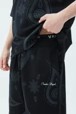 Oversize Desenli Şort Tişört Takım Siyah