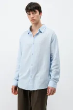 Uzun Kollu Basic Oversize Gömlek Bebe Mavi