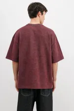 Numara Baskılı Oversize Tişört Bordo