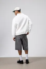 Sweat-shirt basique à fermeture éclair et col montant, écru