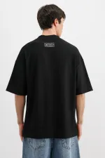 Printed Corduroy Oversize T-Shirt Black