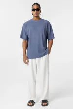 Yıkamalı Ottoman Basic Oversize Tişört İndigo