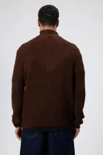 Fermuarlı Örme Triko Kazak Kahve