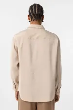 Oversize Modal Kumaş Gömlek Bej