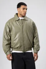 Veste oversize basique en similicuir kaki