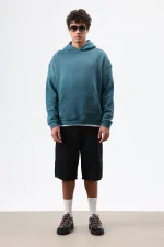 Oversize Nakış Detaylı Hoodie Nefti