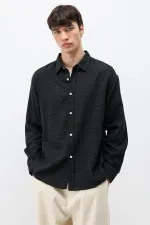 Textured Linen Look Oversize Shirt Black