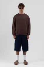 Basic Crew Neck Oversize Sweatshirt, Coffee