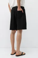 Oversize Keten Şort Siyah