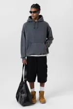 Premıum Yıkamalı Kapüşonlu Oversize Sweatshirt Siyah