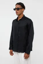 100% Linen Oversize Long-Sleeve Shirt Black