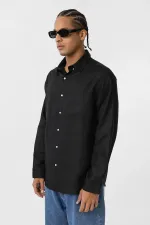 Cep Detaylı Oversize Uzun Kol Gömlek Siyah